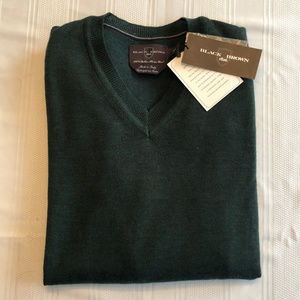 Black Brown 1826 Forest Green V Neck Wool Sweater